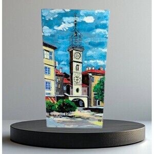 VTG Vallauris Signed Hand Painted Ceramic Plaque French Pottery L'Horlodge MCM